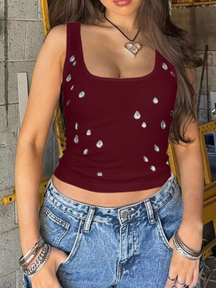 Bead Embellished Square Neck Tank