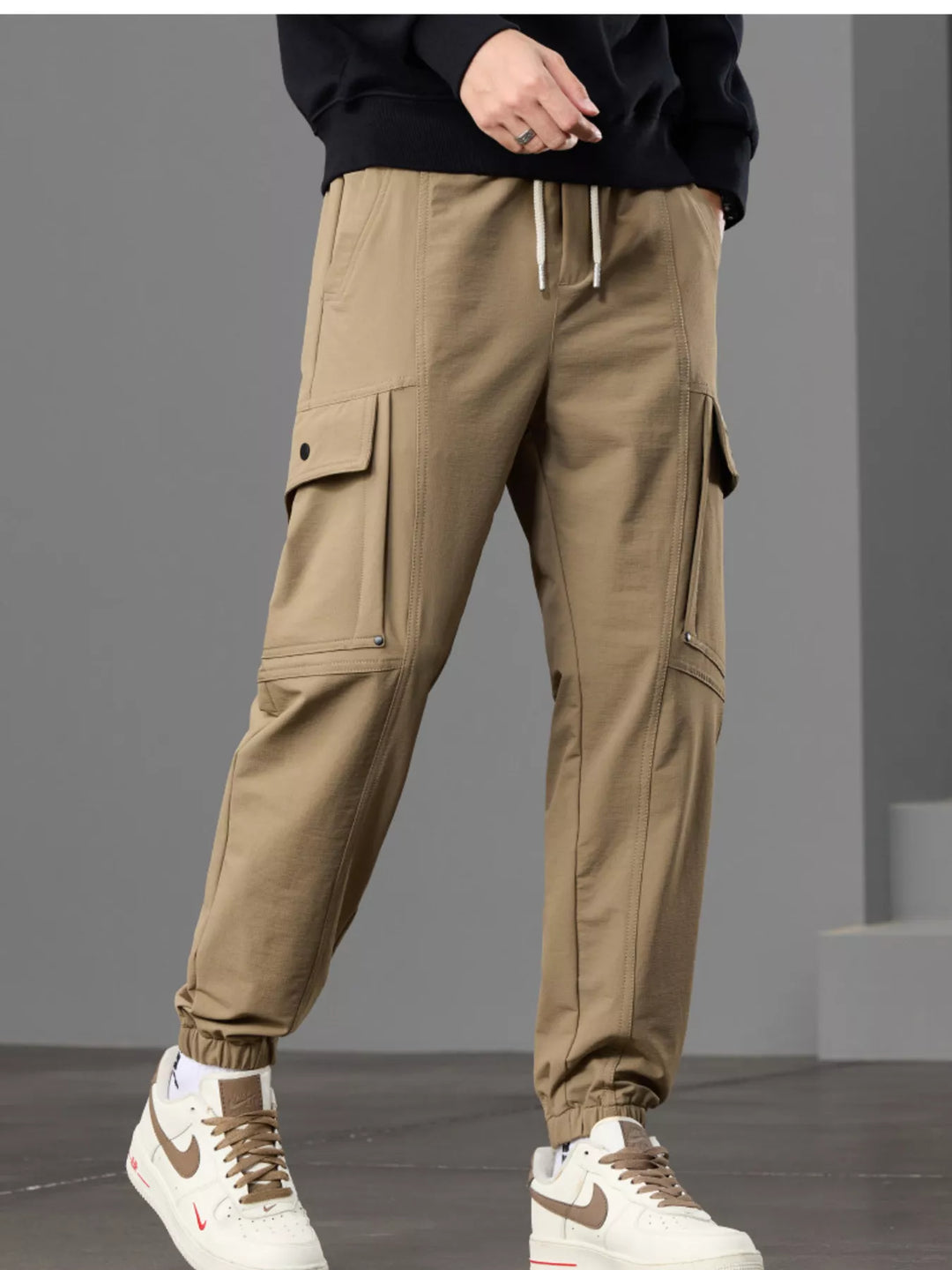 Men's Casual Cargo Pants with Drawstring Waist