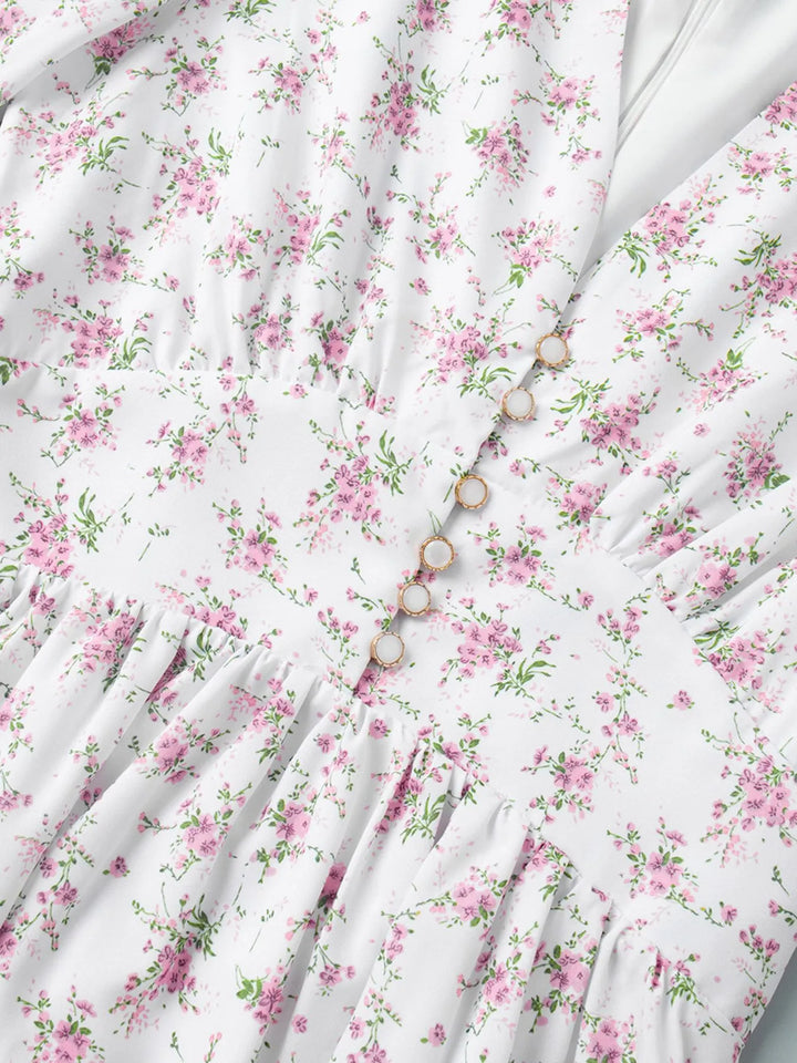 Floral Print Balloon Sleeve Dress