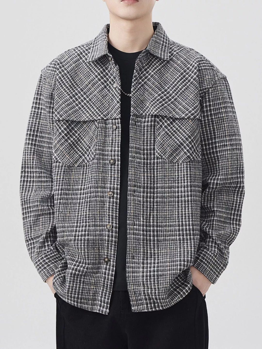 Men's Plus Size Plaid Button Up Long Sleeve Shirt