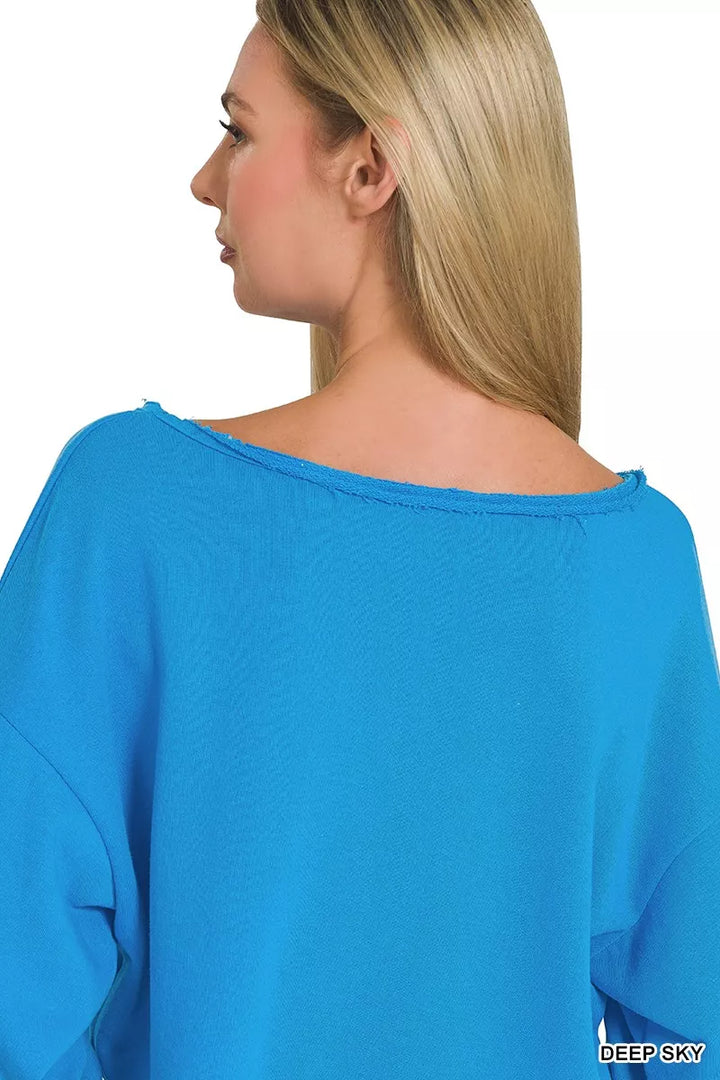 Zenana French Terry Boatneck Crop Top