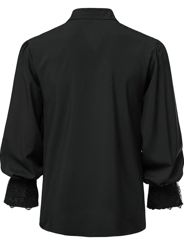 Men's Ruffled Lace Detail Long Sleeve Blouse