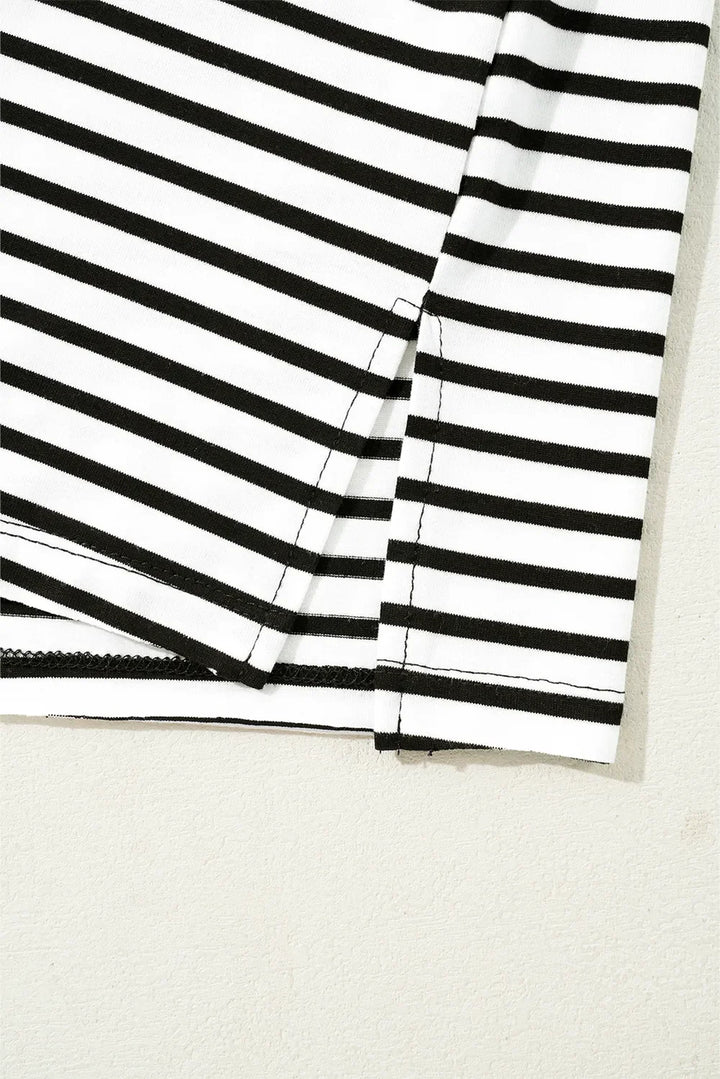 Striped Round Neck Cap Sleeve Top