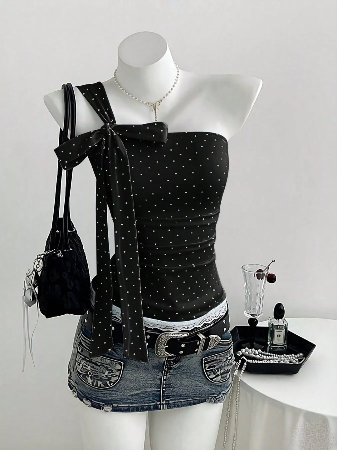 Polka Dot One-Shoulder Cami