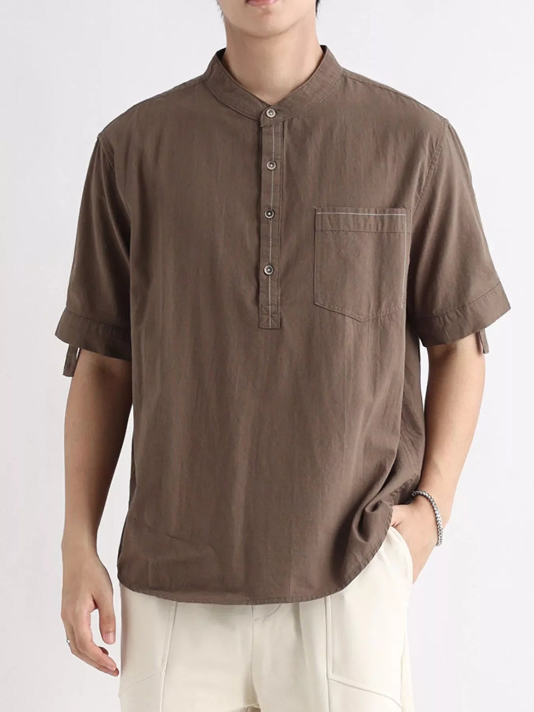 Men's Plus Size Button Detail Short Sleeve Shirt