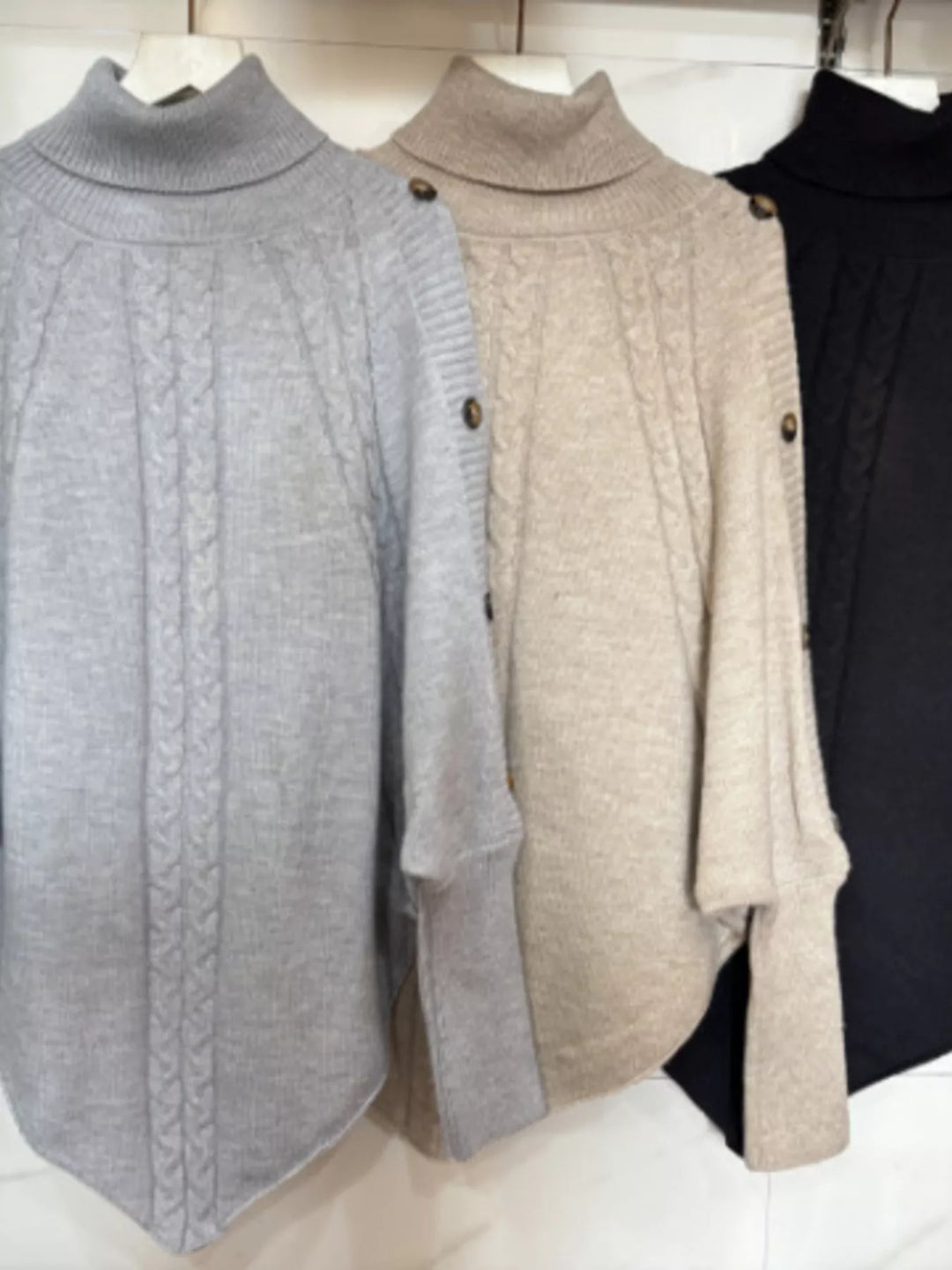 Cable Knit Turtleneck Cape Sweater