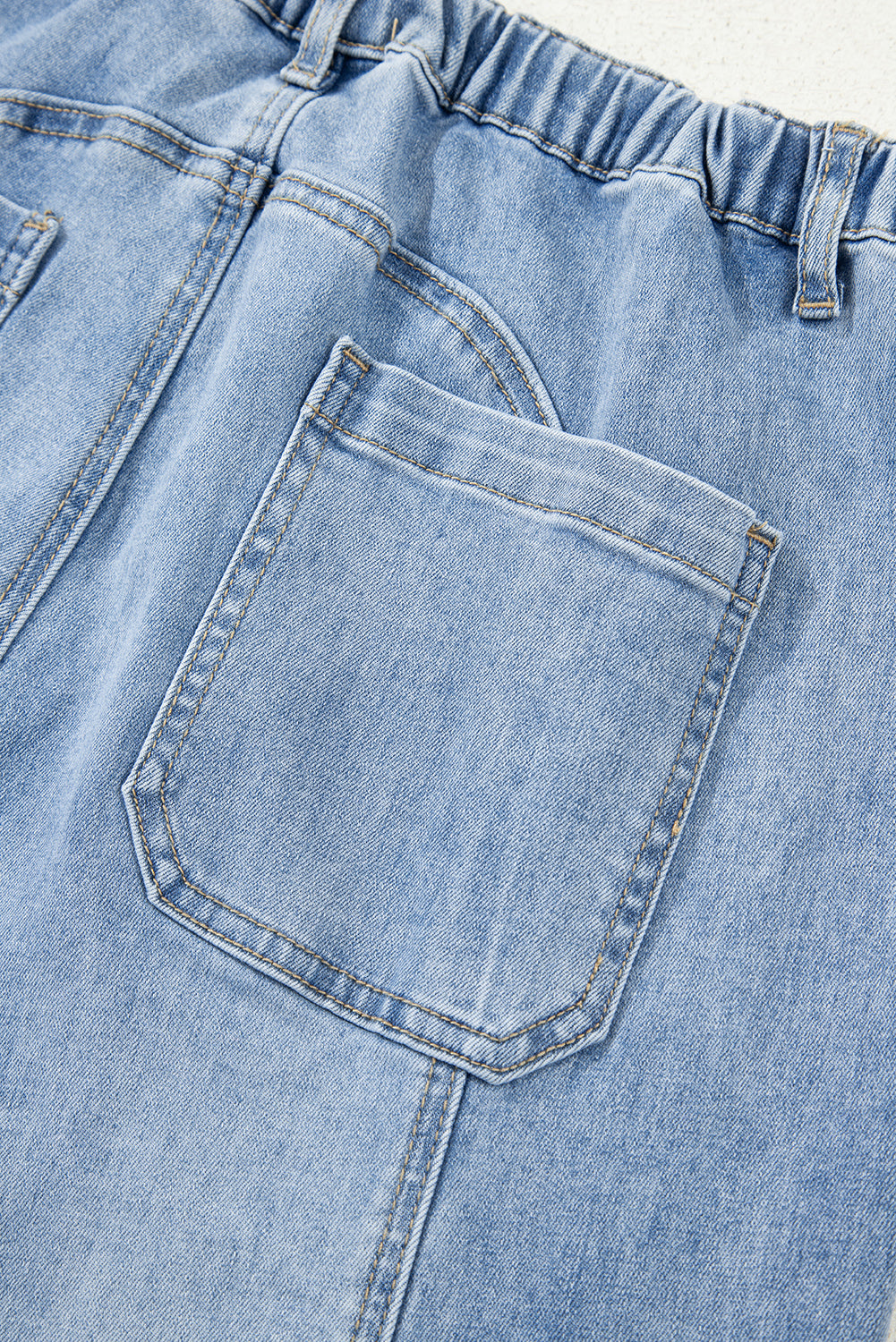 Beau Blue Drawstring Seam Detail Raw Hem Wide Leg Denim Pants