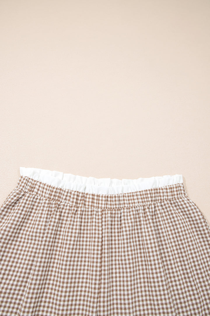 Khaki Contrast Trim Plaid Print Plus Size Shorts