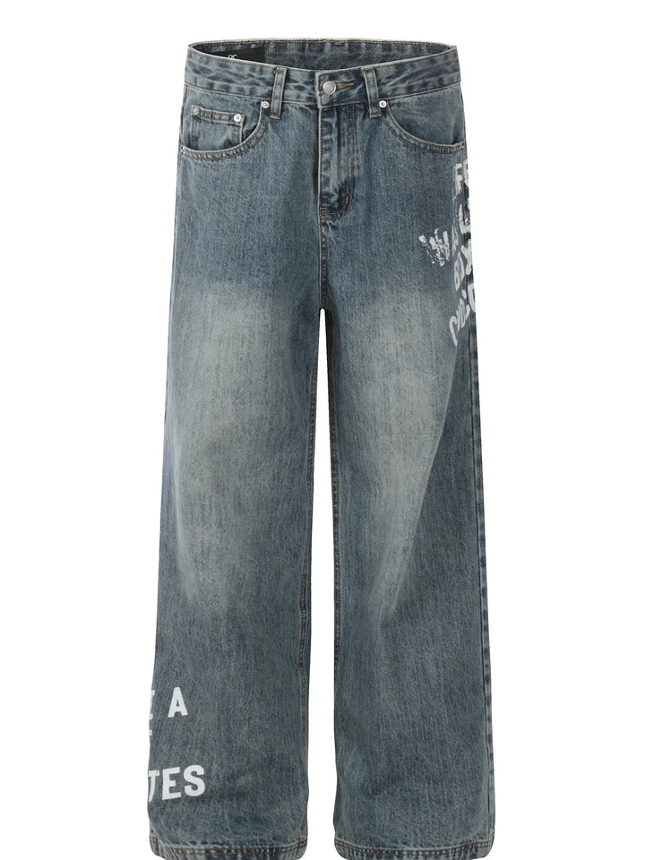 Men's Washed Wide Leg Jeans