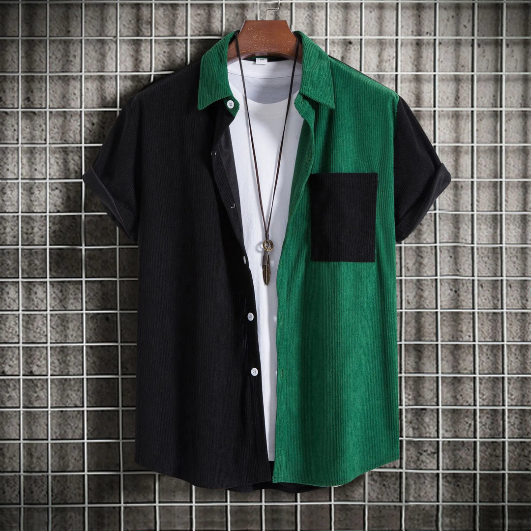 Men's Plus Size Classic Color Block Short Sleeve Shirt