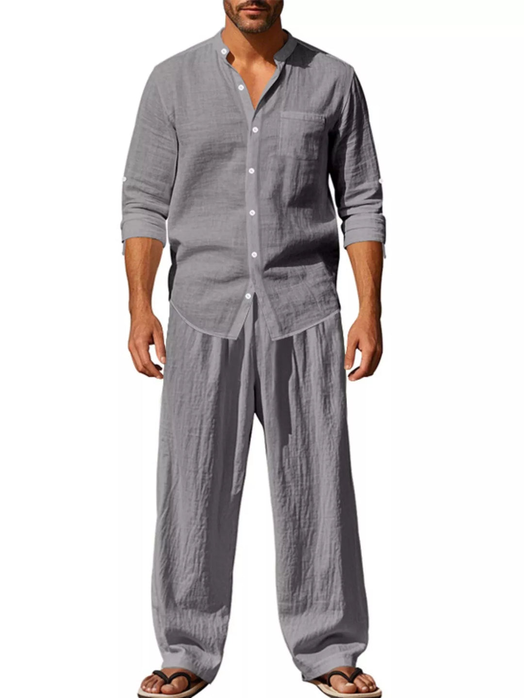 Men's Full Size Casual Button Up Shirt and Pants Plus Size