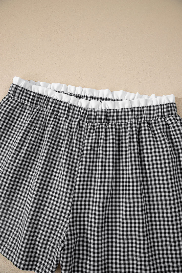Black Contrast Trim Plaid Print Plus Size Shorts