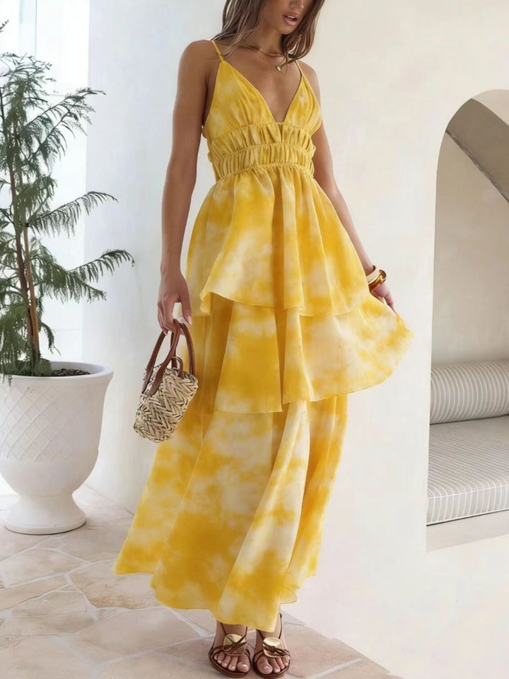 Tie-Dye Ruffled Layered Maxi Dress