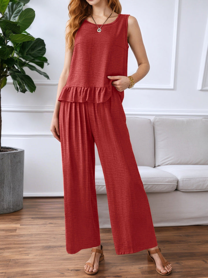 Ruffle Hem Tank and Pants Set
