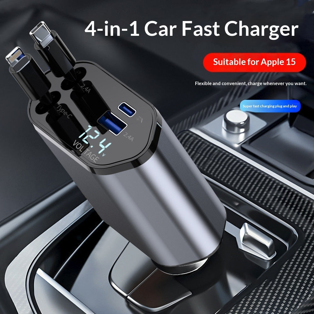 4 In 1 Retractable Car Charger Fast Car Phone Charger 120W With USB Type C Cable