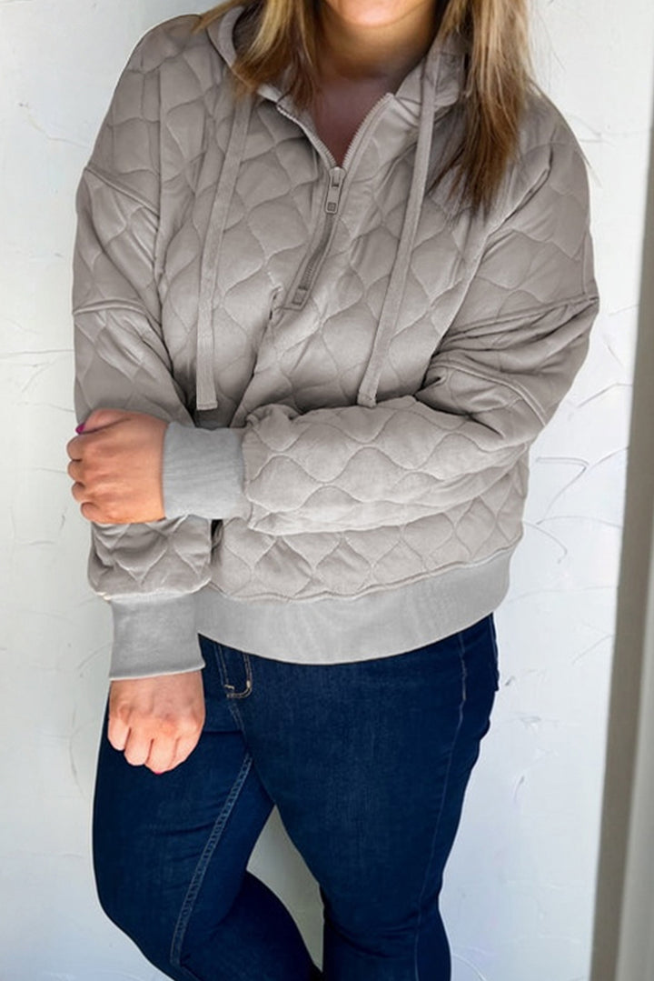 Gray Quilted Quarter Zip Plus Size Hoodie