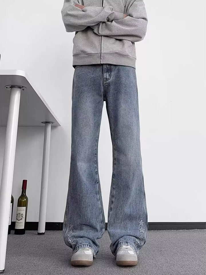 Men's Full Size Star Embroidered Flare Jeans Plus Size