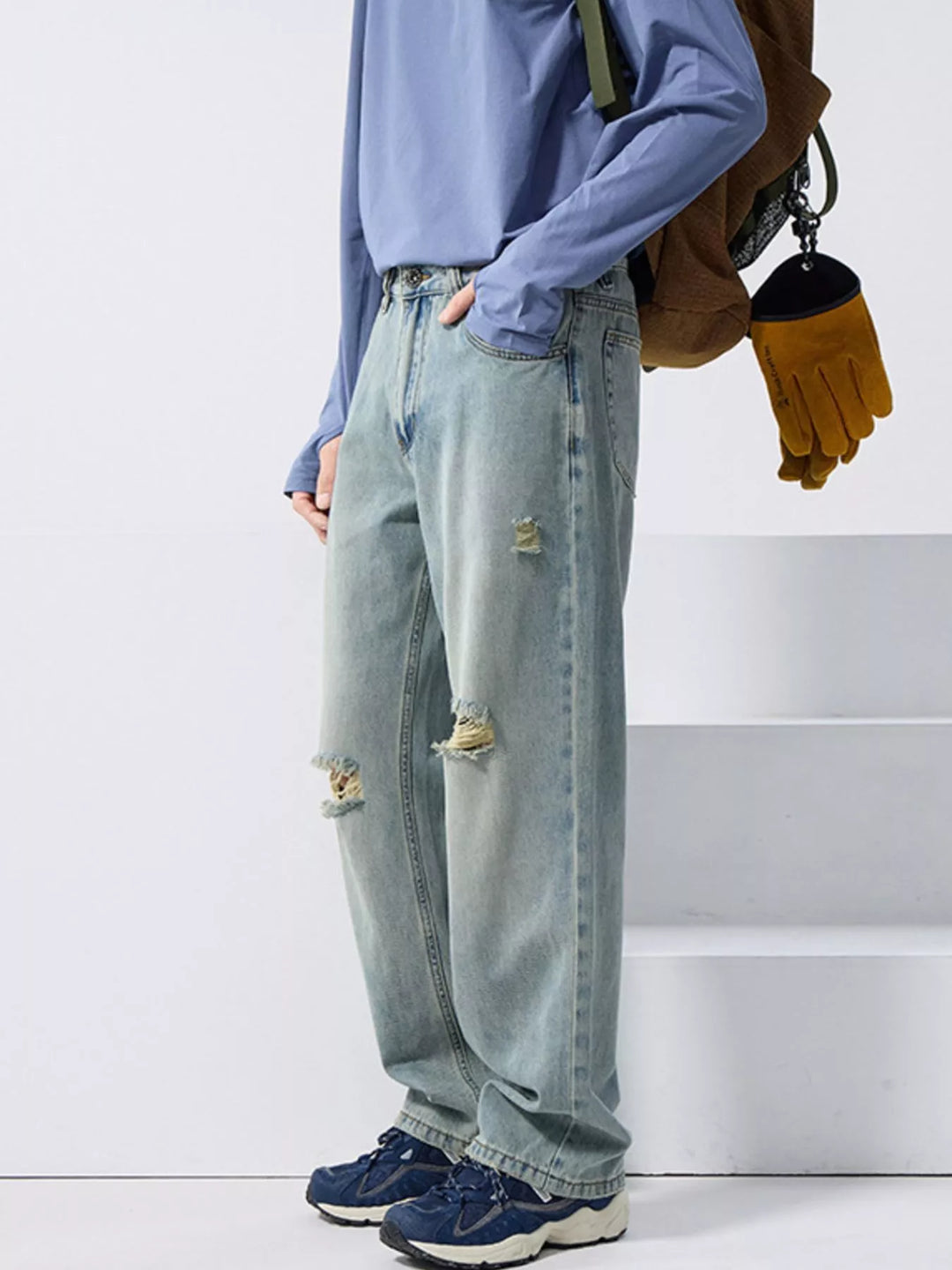 Men's Distressed Wide Leg Jeans