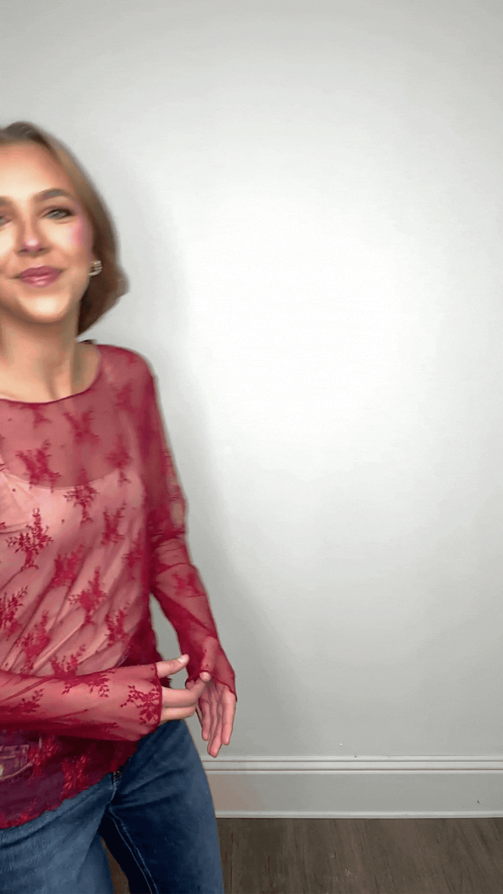 Lace Long-sleeve Top, Red