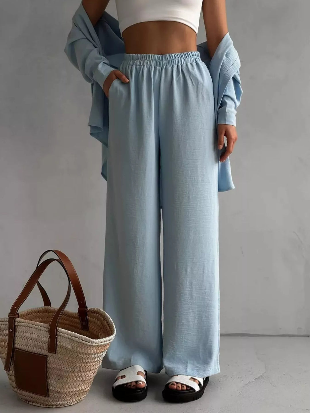 Button Up Long Sleeve Shirt and Pants Set