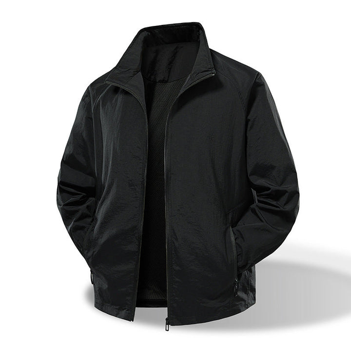 Men's Nylon Stretch Workwear Jacket - Outdoor Casual Multi-Pocket Loose Fit Coat For Hiking And Daily Wear
