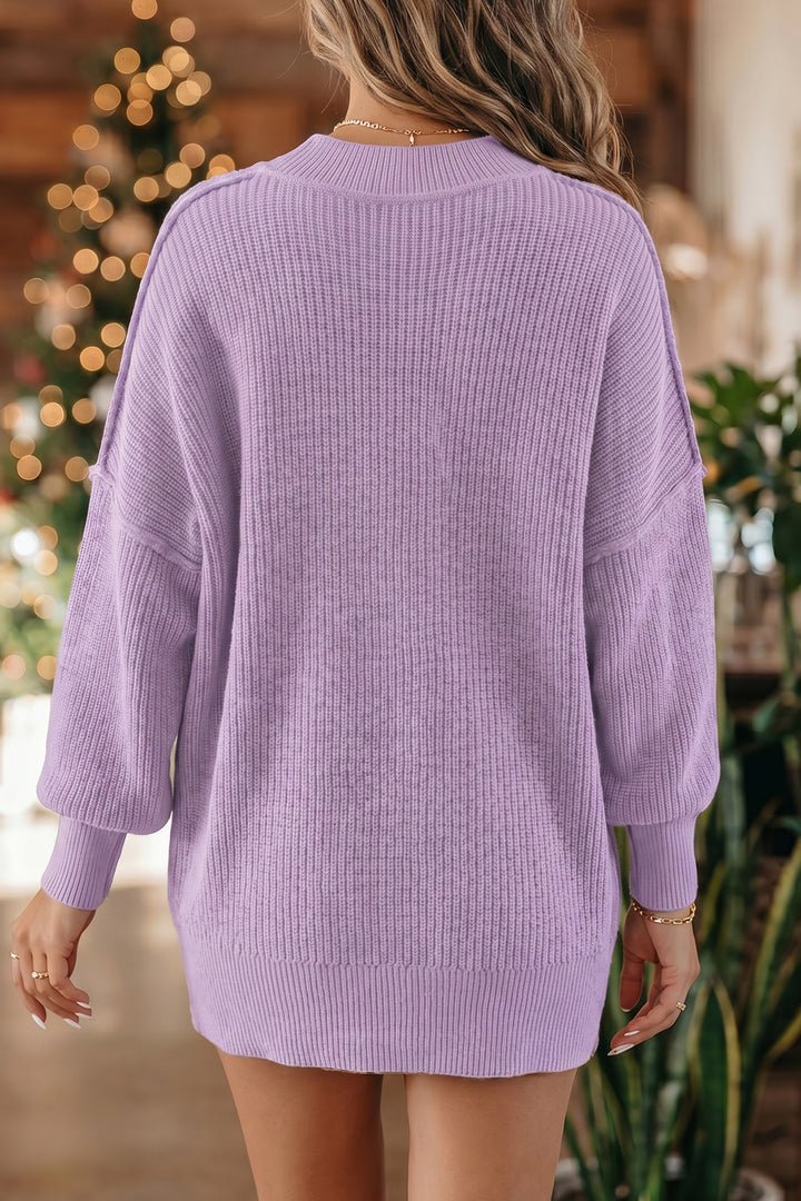 Chestnut Long Sleeve Ribbed Knit Stand Neck Regular Fit Pullover Sweater