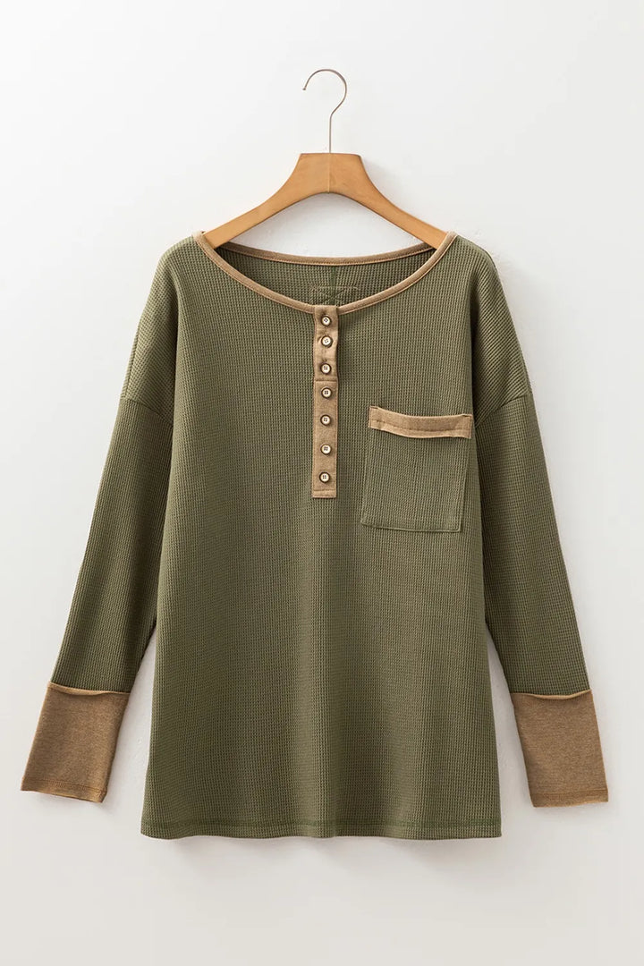Button Front Contrast Trim Top