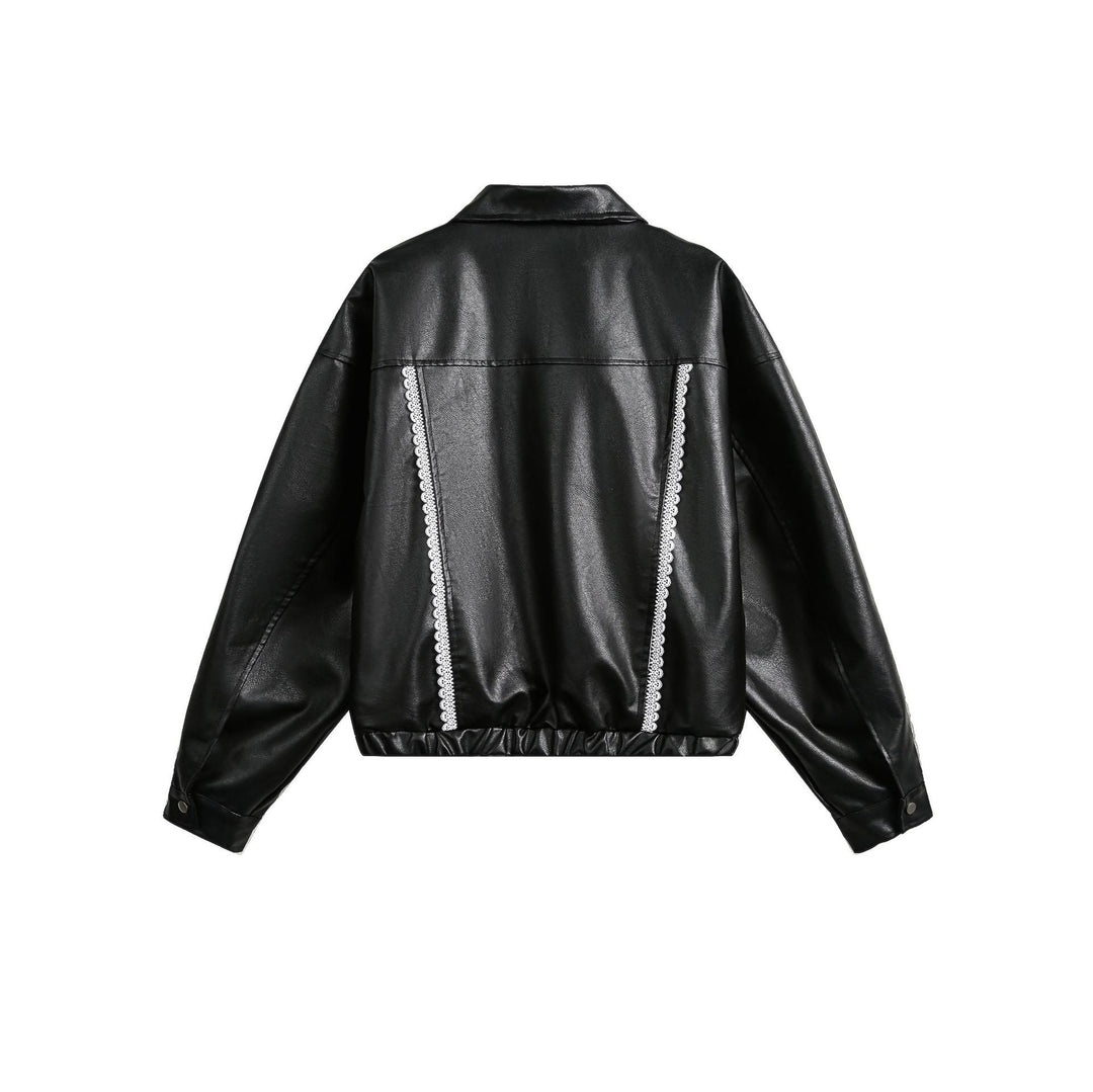 Women's Street Black Lace Love Number Embroidered Lapel Jacket