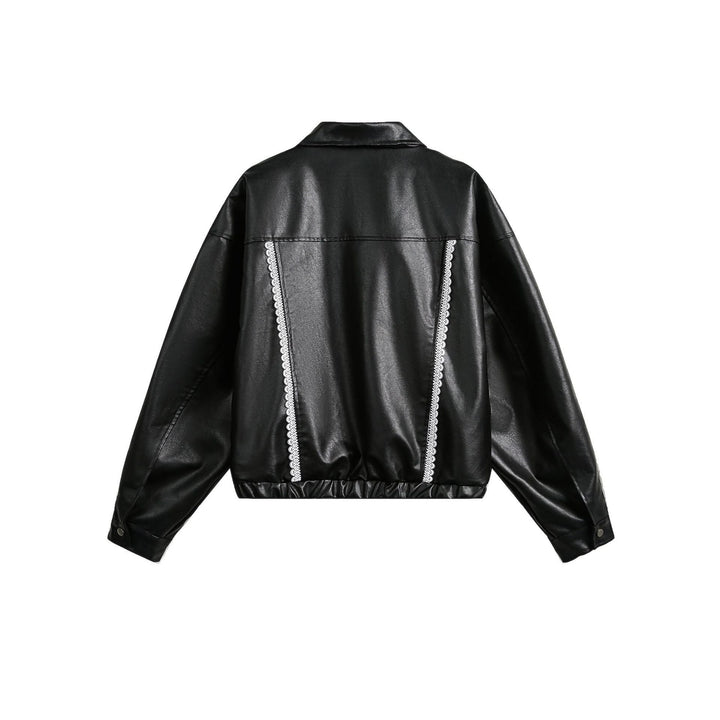 Women's Street Black Lace Love Number Embroidered Lapel Jacket