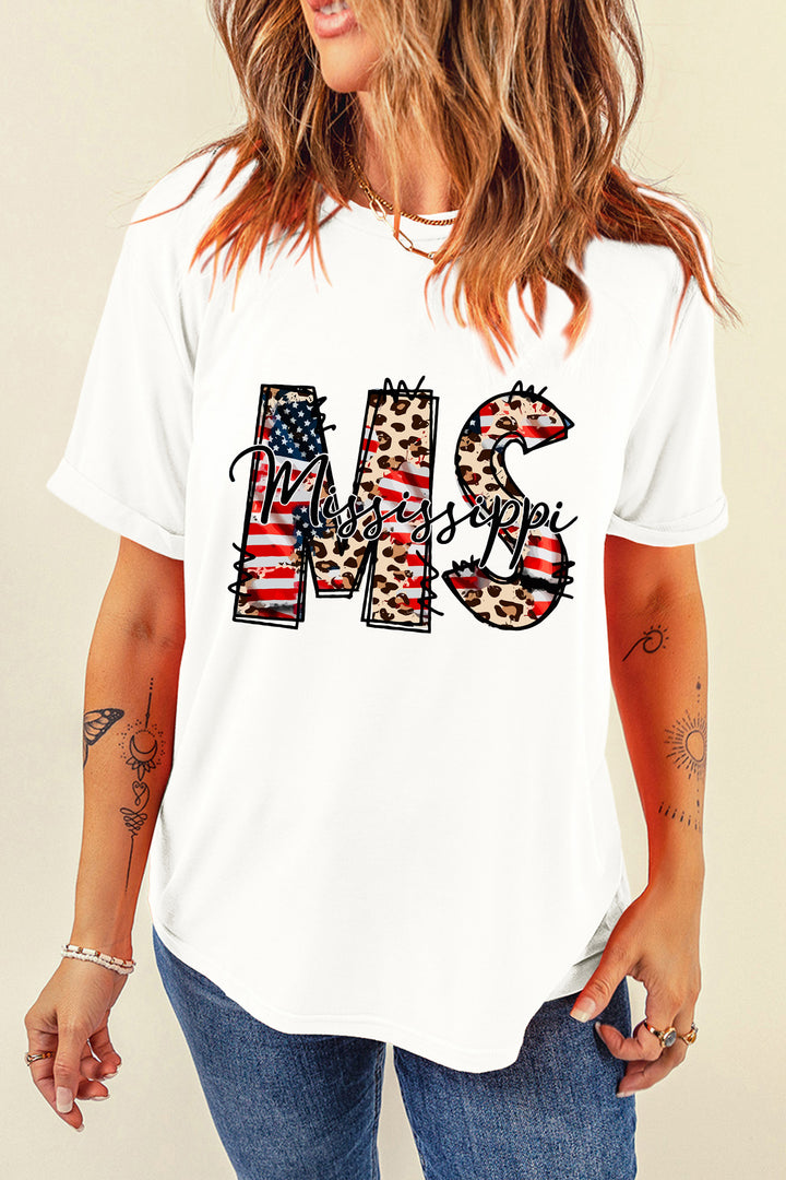 White Mississippi Patriotic MS Printed T Shirt