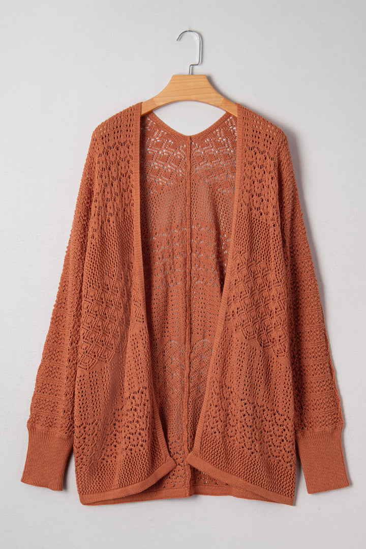 Redwood Burl Mixed Pattern Knitted Open Front Plus Cardigan
