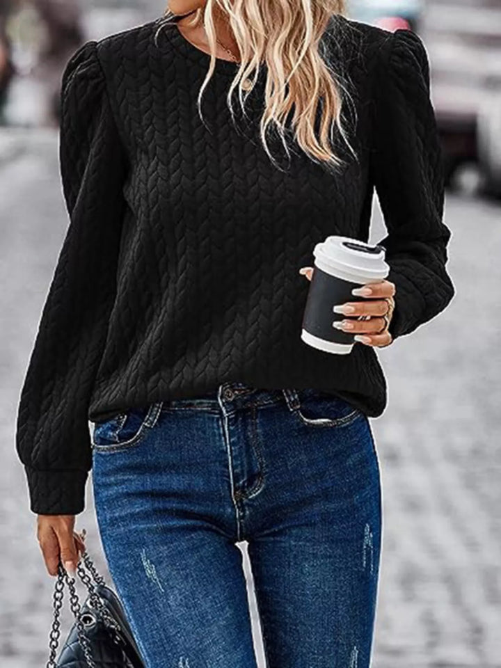 Texture Round Neck Long Sleeve Sweatshirt