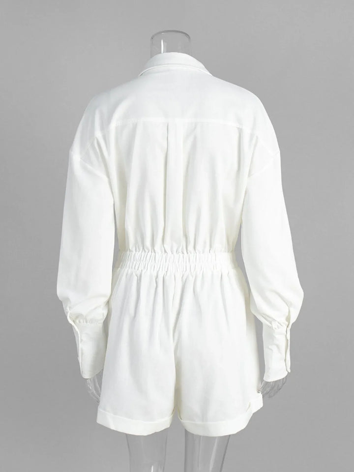 Casual Button Front Long Sleeve Romper
