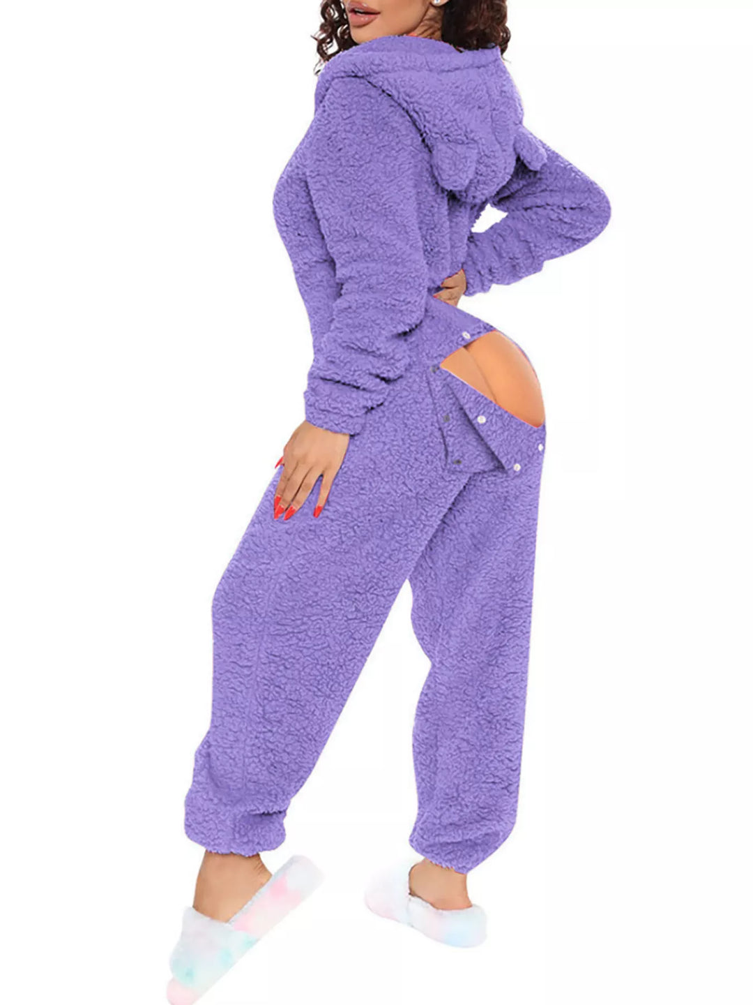 Fleece Hooded Open Back Jumpsuit
