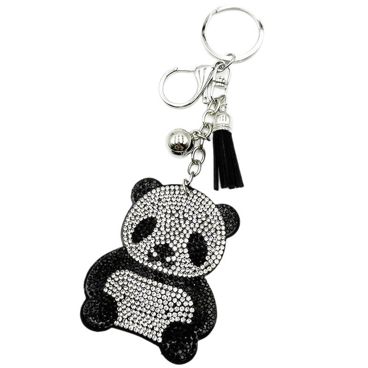Diamond-Encrusted Panda Keychain With Tassel Metal Pendant