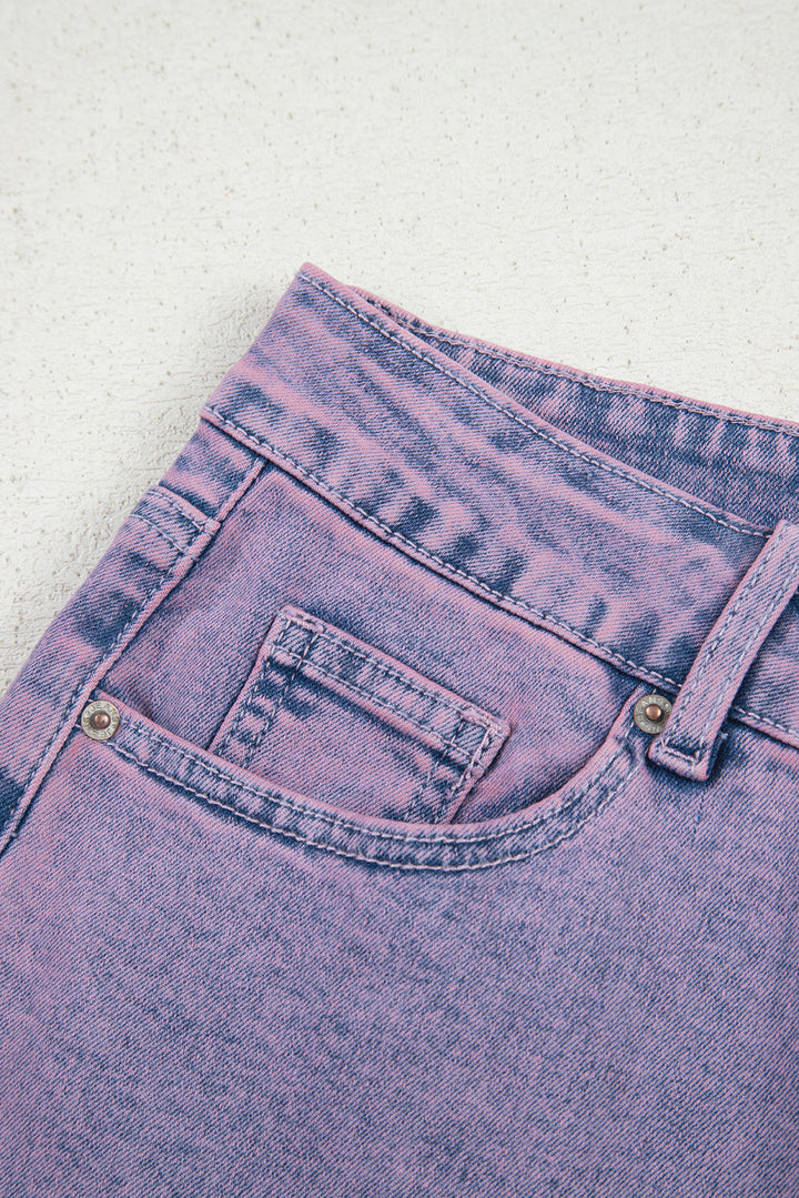 Orchid Petal Vintage Wash Frayed Hem Ankle-length Jeans