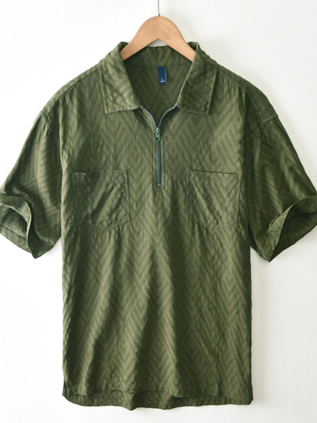 Men's Plus Size Quarter Zip Short Sleeve Blouse