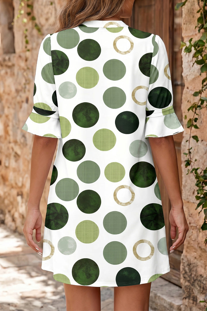 Blue Polka Dot Print Flounced Half Sleeve Casual Vacation Style Mini Dress