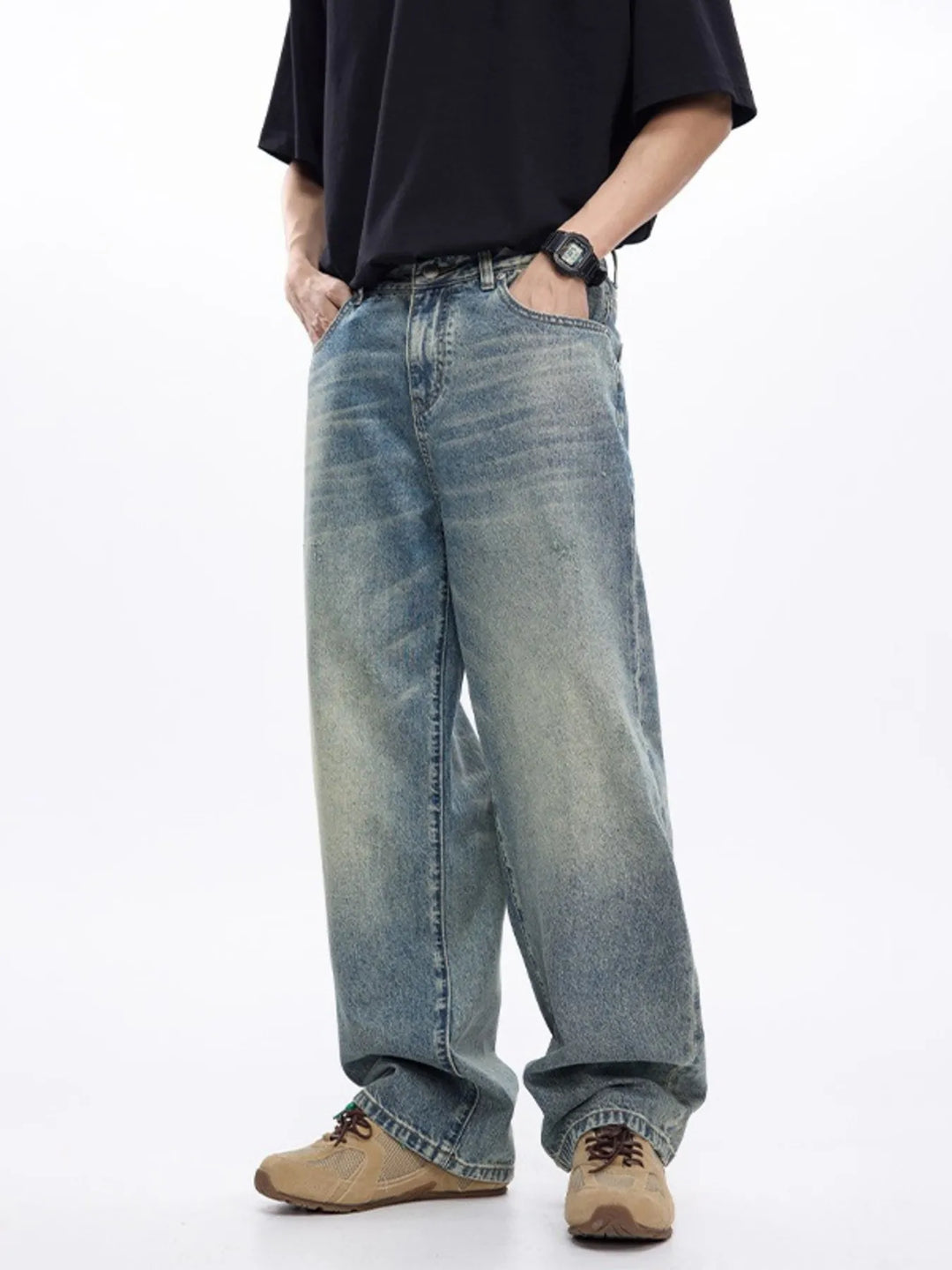 Men's Washed Wide Leg Jeans