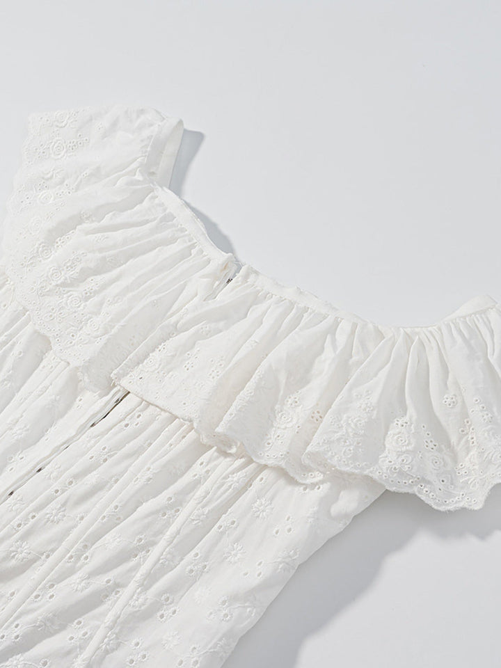 Lace Up Back Eyelet Ruffle Trim Tank