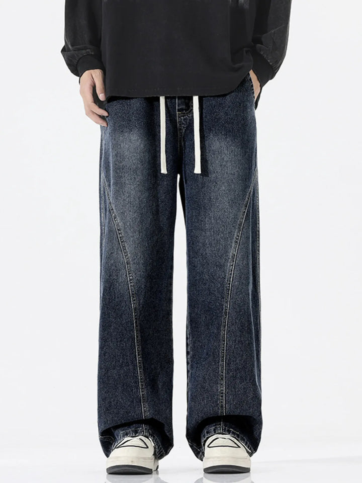 Men's Full Size Wide Leg Drawstring Jeans Plus Size