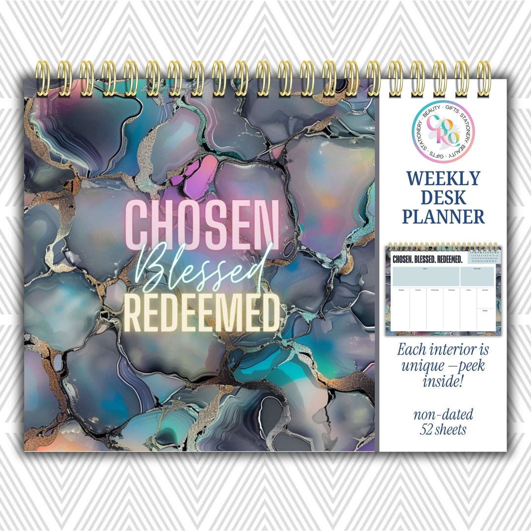 Chosen Blessed Redeemed Weekly Desk Planner | Undated Faith & Self-Love Weekly Planner