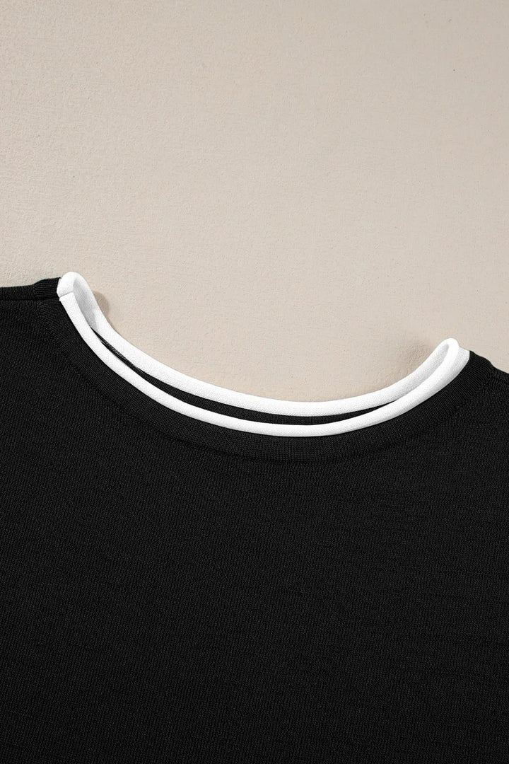 Contrast Trim Round Neck Top and Pants Set