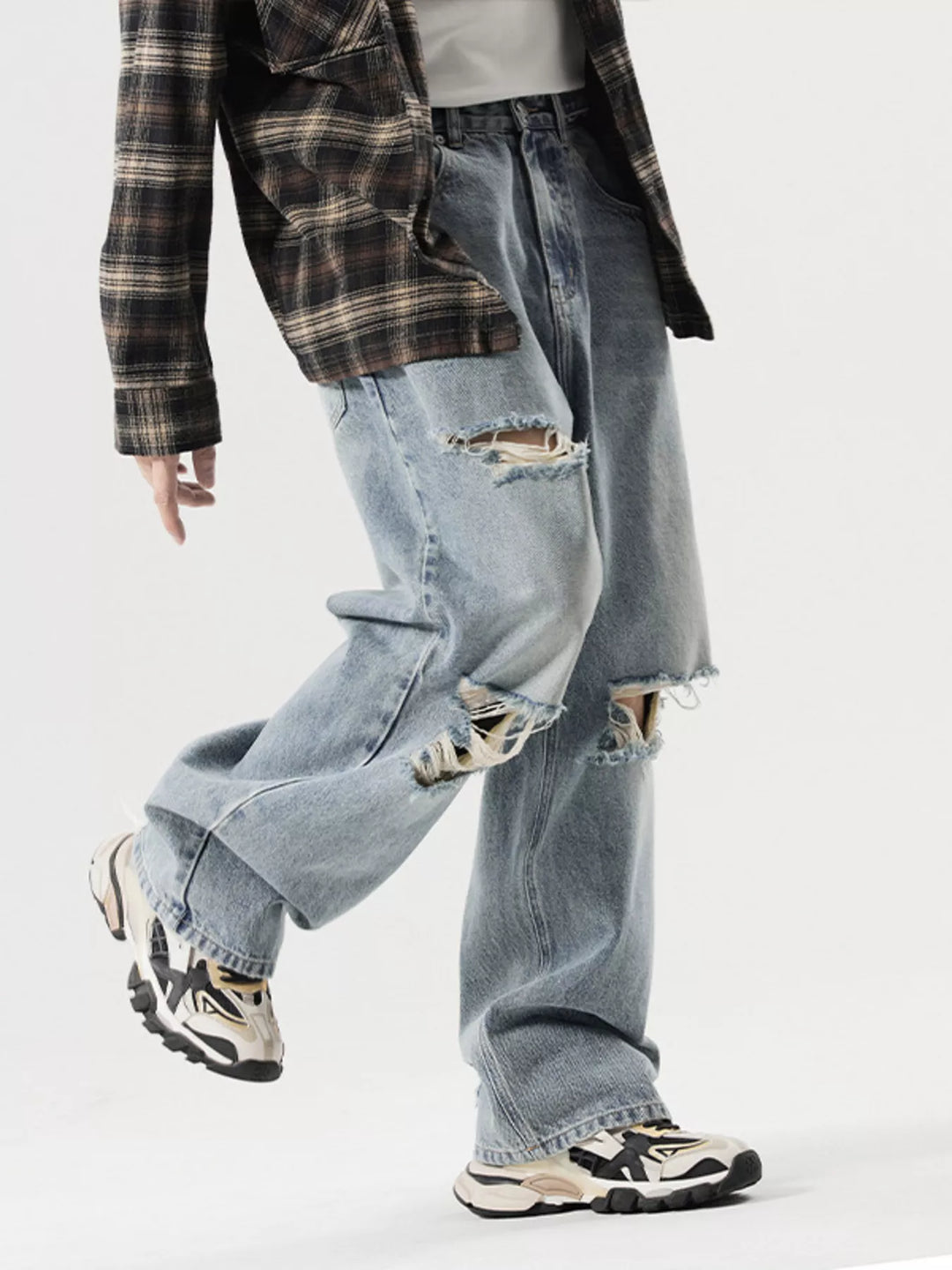 Men's Distressed Wide Leg Baggy Jeans