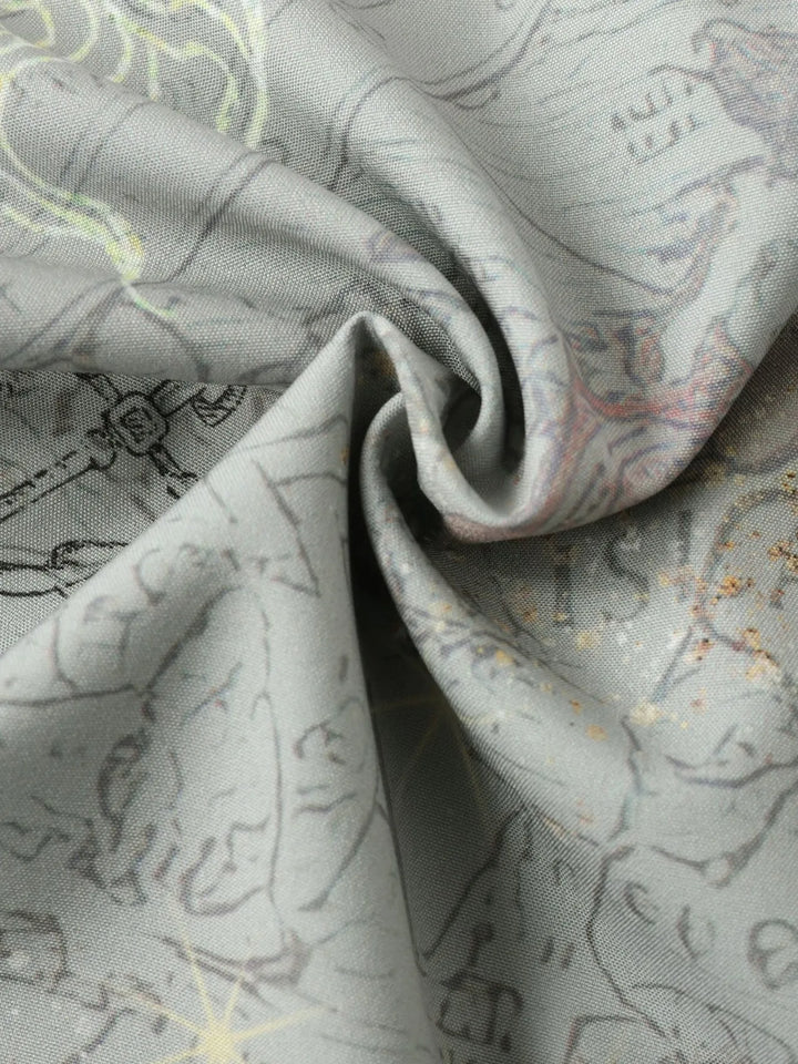 Men's Vintage Map Print Short Sleeve Button Down Shirt