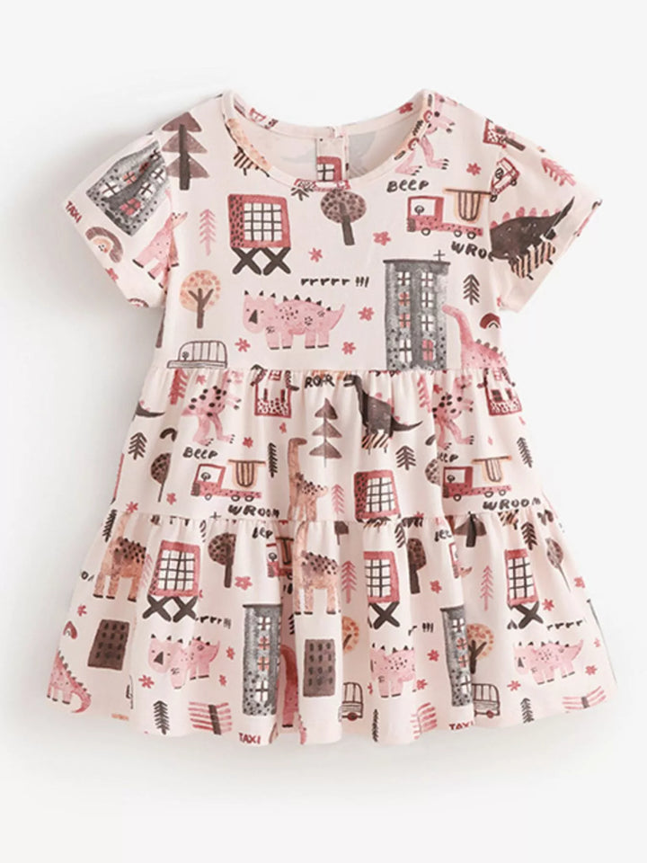 Children's Tiered Cartoon Print Casual Dress