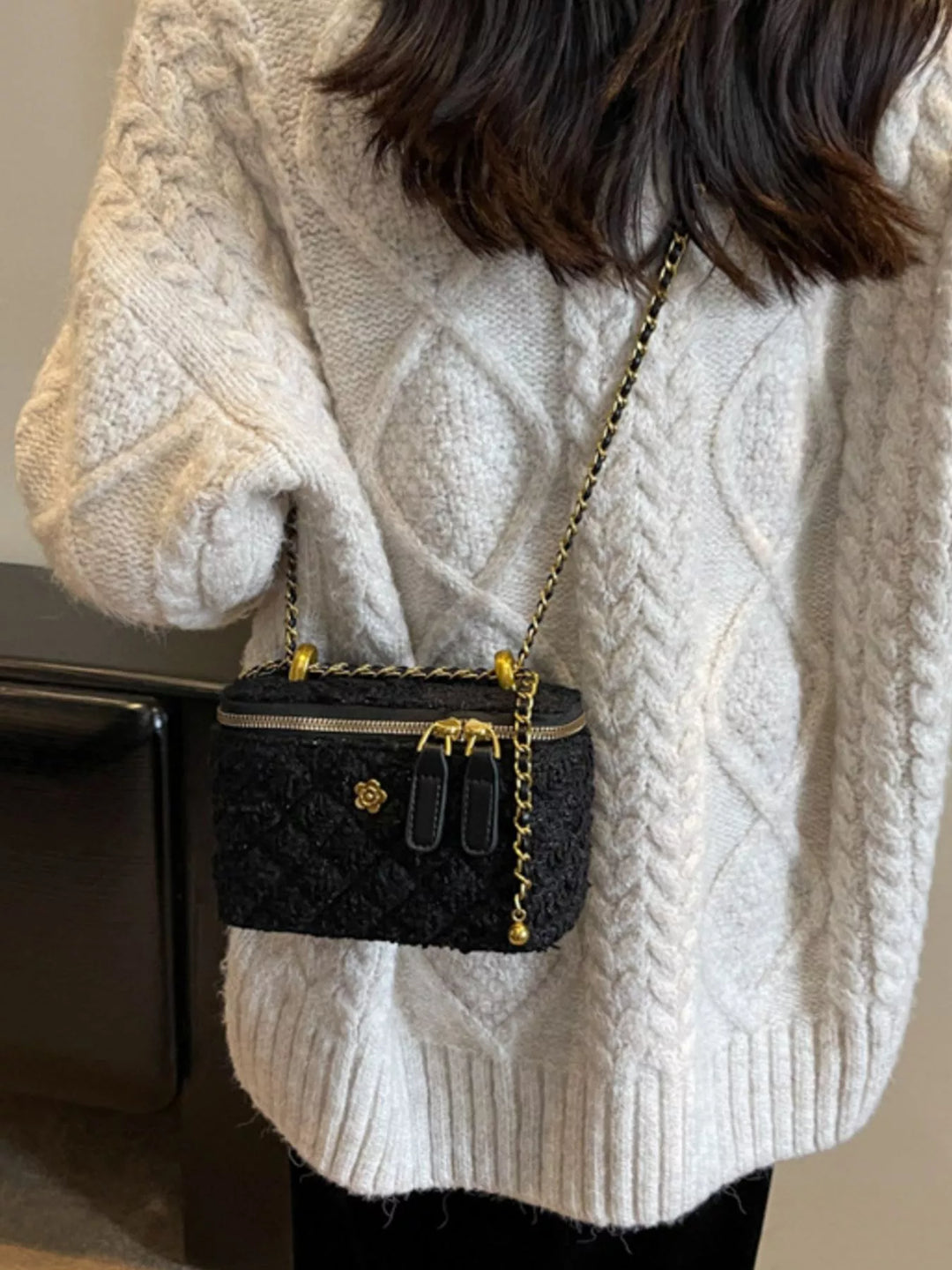 Tweed Crossbody Bag with Chain Strap
