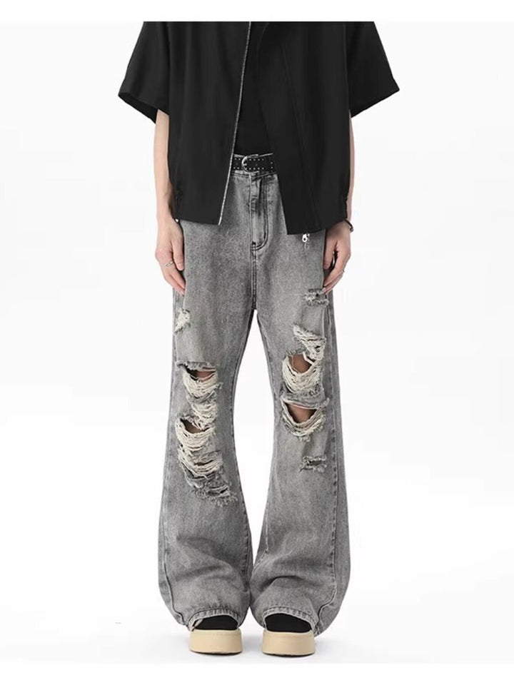 Men's Full Size Distressed Wide Leg Jeans Plus Size