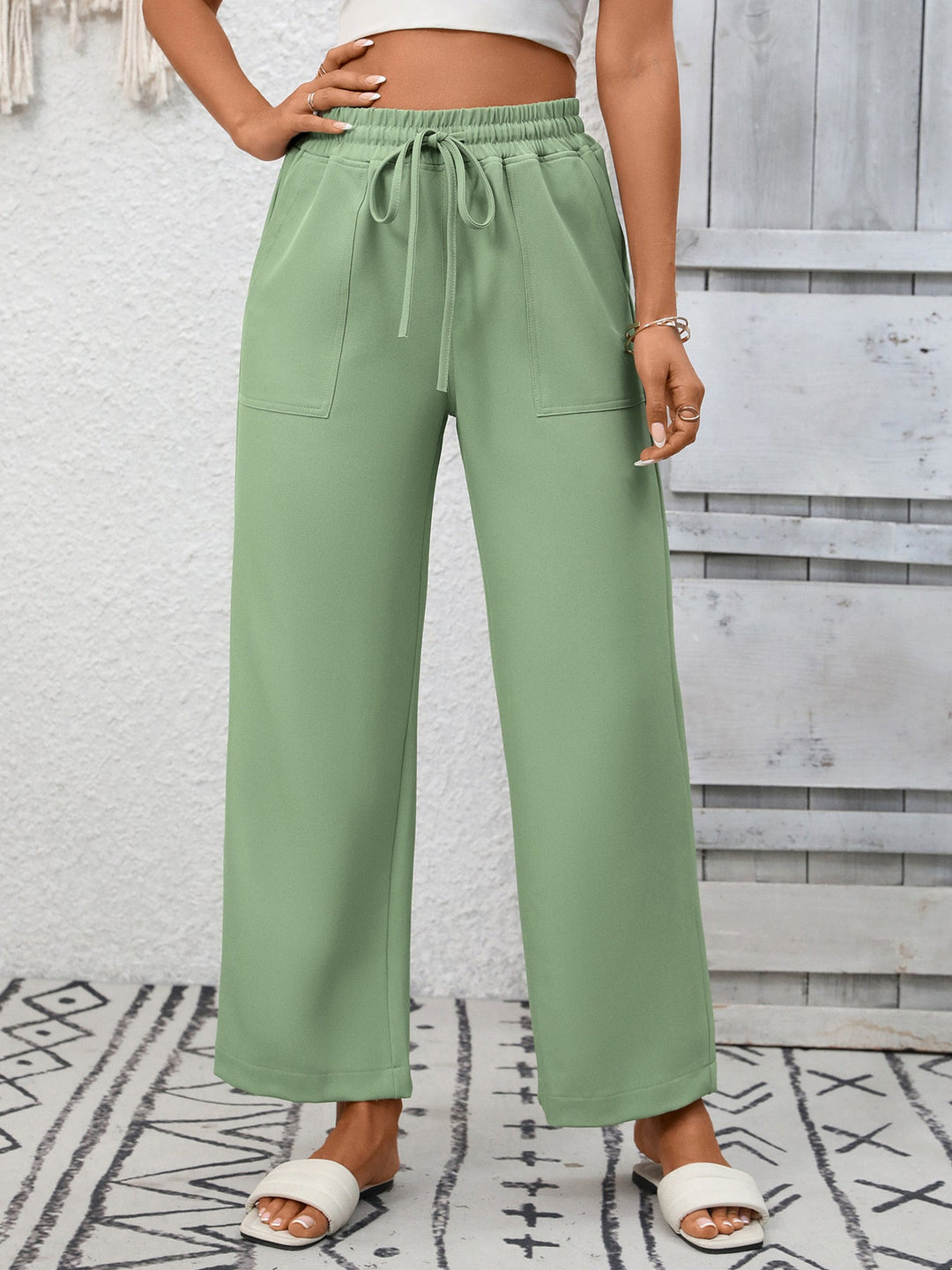 Casual Drawstring Wide Leg Pants