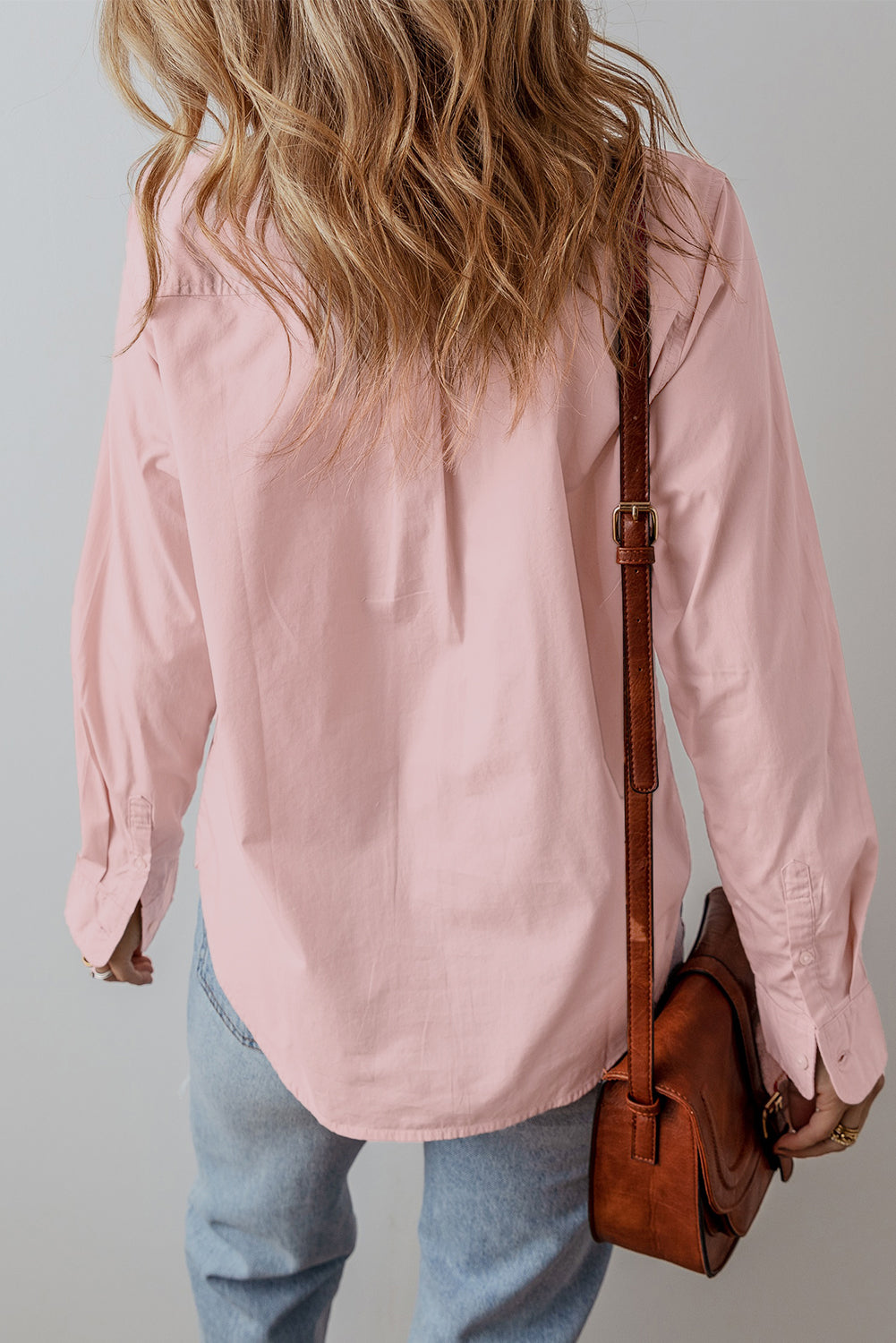 Chemise décontractée ample rose clair à boutons et plis